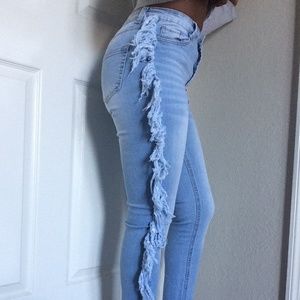side fringe jeans fashion nova